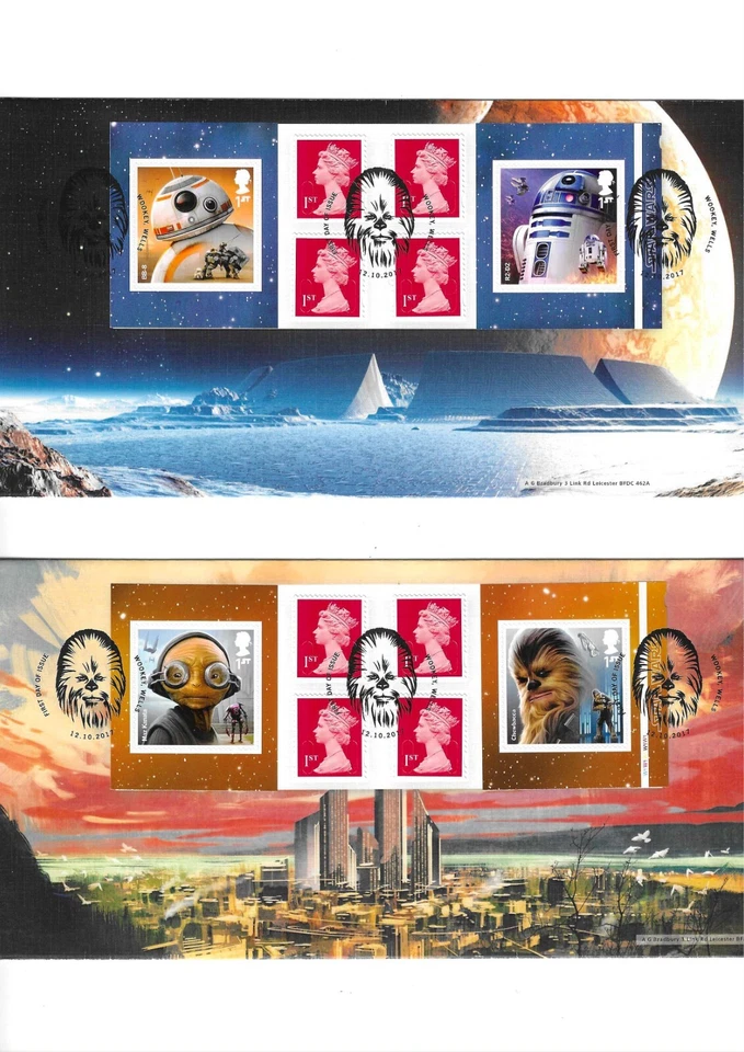 GB – 2017 FDC by Bradbury Star Wars booklets 2 covers with Wookey, Wells pmark - Image 1 of 1