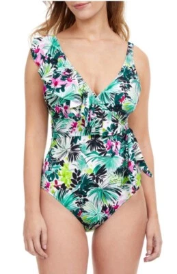 Профиль на Gottex зеленый цветочный красивый день с оборками цельный размер 16 $148 новый с Ярлыками - Изображение 1 из 4