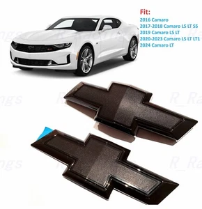Front Rear Gloss Black Bowtie Emblems Fit For 2016-2024 Chevrolet Camaro Custom - Picture 1 of 8