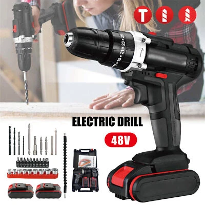 48V Cordless Drill + 2 Battery Heavy Duty Impact Driver Kit Brushless Hammer Set - image 1 of 4