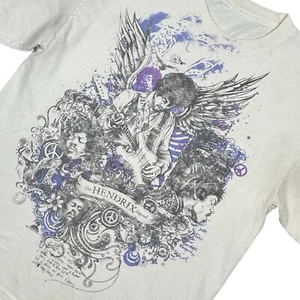 Vintage Jimmi Hendrix T-Shirt Mens M White Purple Crewneck Wings Guitar Legend - Picture 1 of 10