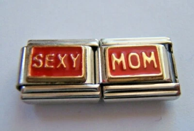 2 Zoppini Italian Modular Charms 18k Gold & Stainless Red Words Sexy Mom  - Image 1 of 2