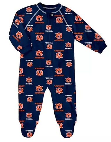 AUBURN TIGERS Infant Baby Full Zip Raglan Coverall PJs Pajamas Footed Sleeper Cover