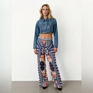 Boho Print Wide Leg High Rise Pants Women Small Tribal Aztec Dopamine Maximalist - Picture 1 of 9