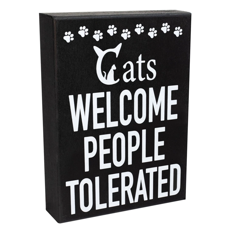 Cats Welcome People Tolerated Sign Funny Cat Lover Gift Rustic Wall Decor - Image 1 of 4