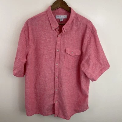 Camisa Antigua Azul Marino Mezcla de Lino Para Hombres 2XL XXL Delgada Roja/Rosa Manga Corta Con Botones Foto 1 de 4