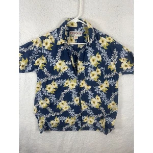 Sportif Floral Button Up Shirt Mens Medium Short Sleeve Navy Yellow Flowers - Picture 1 of 6