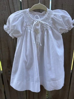 Vintage White Unbranded Smocked Flower Embroidered Baby Girl Dress (0-3 M) - Image 1 of 4