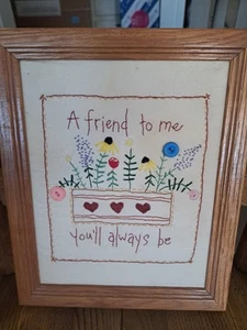 Vtg 9x12 Framed Cross Stitch Needlepoint Friends - Picture 1 of 3
