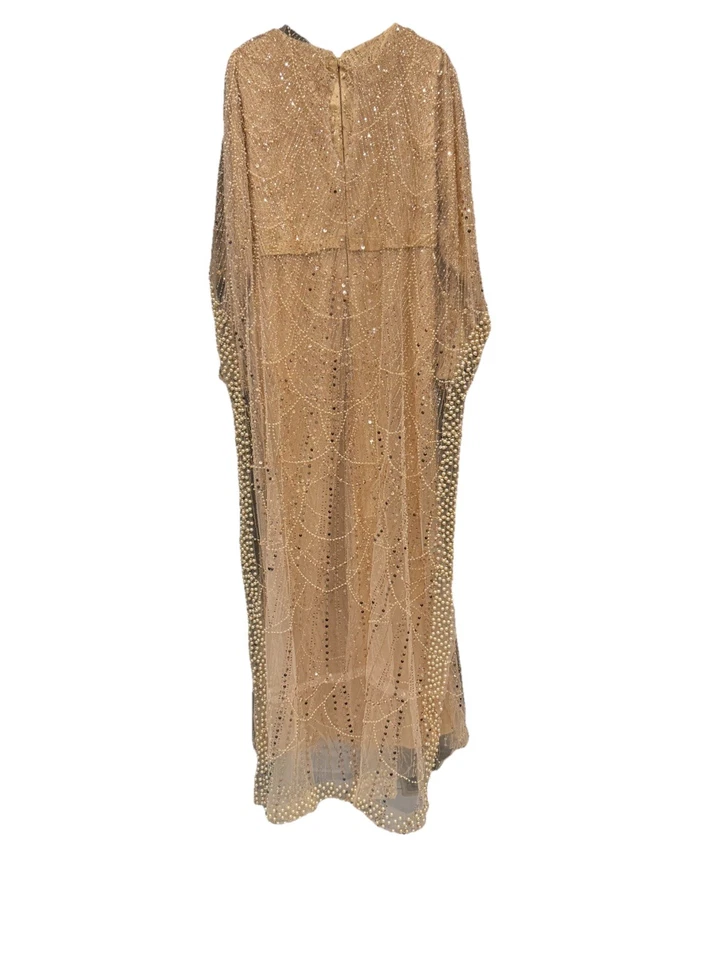 Vestido Champagne EE. UU. Talla 16 Con Velo Elegante Brillante Cuentas Hecho a Mano Foto 1 de 4