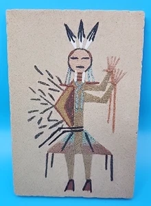 VTG Native American Indian Sand Painting Signed B Foster Medicine Man God 6 x 4" - Picture 1 of 10