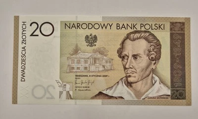 Billete de coleccionista polaco 20 zlotych conmemorativo 2009 UNC Juliusz Słowacki Foto 1 de 4