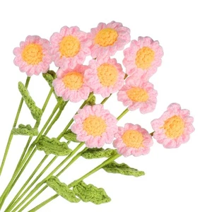 10Stk Häkelblumen,handgefertigt,gestrickt,kleine Topfblumen,Gänseblümchen,Rosa - Bild 1 von 6