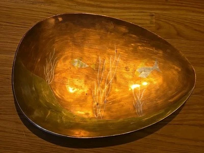 Cuenco modernista bajo el mar tema México Metales Casados cobre/latón/plata Foto 1 de 4