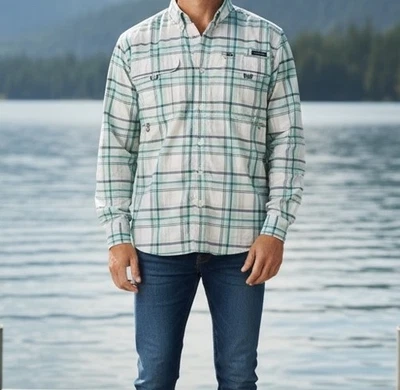 Columbia Super Bahama Mens XL Plaid Long Sleeve Omni-Shade UPF 30 Vented PFG - Image 1 of 4