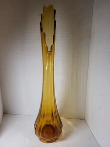 Vtg LE Smith 21.5” Amber Ribbed Swung Vase - Picture 1 of 12