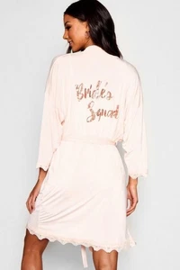 Boohoo Brides Squad Pink Gold Dressing Gown Robe Size 14 - 16 L New Wedding - Picture 1 of 7