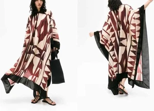H&M NEW WOMAN Oversized kaftan dress LIGHT BEIGE /PATTERNED 1291058003 HM - Picture 1 of 1