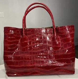 Elizabeth Arden PVC Croc Large Weekender Tote Shoulder Bag Red 22.5 x 13 - Picture 1 of 14