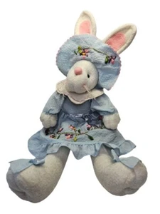 Vtg Spring Bunny Rabbit Stuffed Plush Shelf Sitter Country Cottage Handmade - Picture 1 of 16