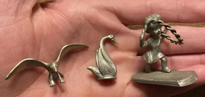 (3) Vintage Miniature Pewter Figurines Bird Hawk Eagle Swan Girl Jump Roping A9 - Picture 1 of 22