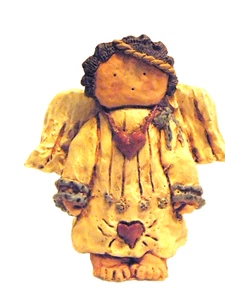 Ángel de arte popular rural vintage 6"T X 6"W hecho a mano cerámica/arcilla sin firmar único - Imagen 1 de 8
