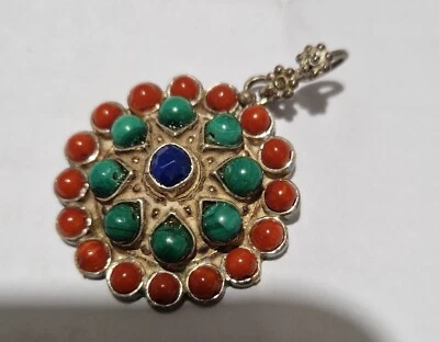 ciondolo argento etnico antico pietre semipreziose argento - Immagine 1 di 4
