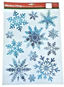 Christmas Silver Blue Snowflakes Window Clings Sticks Windows Holiday - Picture 1 of 12