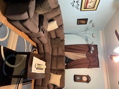 Ashley s furniture sectional couch with three recliners, brown, with cup holder  - Image 1 of 4