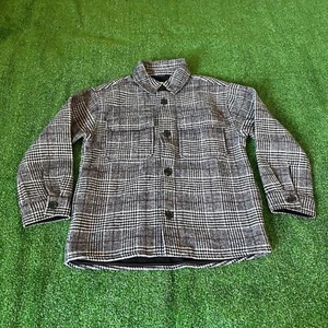 Zara Kids Long Sleeve Pockets Plaid Grey Wool Oversized Shirt Jacket Size 9-10 - Picture 1 of 14