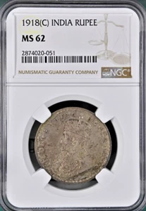 British India 1918(C) Rupee NGC MS62 Certified - Picture 1 of 2
