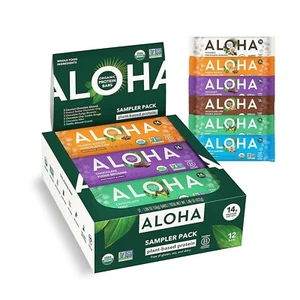 ALOHA Organic Plant Based Protein Bars - 6 Flavor Variety Pack - 12 Count, 1.9Oz - Picture 1 of 9