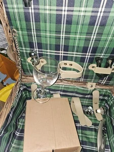 Vintage Bamboo Cane Rattan Wicker Picnic Basket Hamper & Drink Glasses & Carafe - Picture 1 of 5