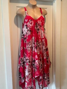 MLLE GABRIELLE FLORAL SLEEVELESS LINED Red CHIFFON MAXI DRESS 1X Festival - Picture 1 of 5