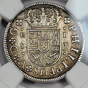 1726 Spain 1 Real NGC AU53 Pistareen Sevilla Mint Scarce High Grade *J571 - Picture 1 of 5