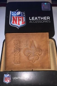 Rico New Orleans Saints Billfold Wallet/Officially Licensed Tin - Pecan Leather - Picture 1 of 6