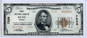 1929 Typ 2 Reno, NV. 5 $ Schein First NB of Reno CH#7038 CH. CU - Bild 1 von 2
