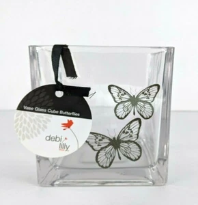 New Debi Lilly Clear Glass Vase Butterfly Butterflies Modern Candle Holder Cubed - Picture 1 of 10