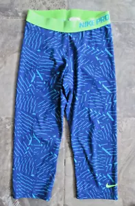 Nike Pro Leggings Small Blue Green Cropped Athletic Sport Yoga Running Pants - Picture 1 of 9