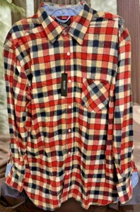 Bogari Mens Flannel Shirt Red Beige Plaid Button up Long Sleeve Pocket Size XXL - Picture 1 of 6