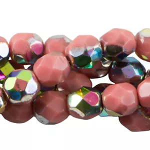 6mm Czech Faceted Opaque Pink Vitrail Firepolish Glass Beads (25) - Picture 1 of 1