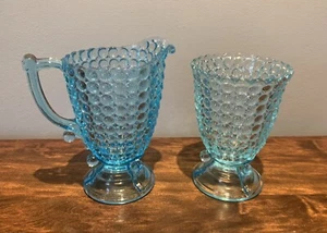 EAPG: 1885 Adams & Co. SENSATION: THOUSAND EYE Blue Spooner & Creamer - Picture 1 of 8