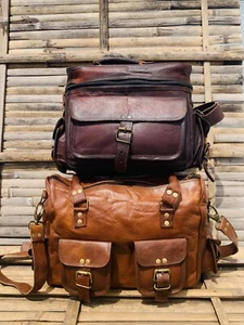 13" Leather Travel Overnight Weekender Luggage Cross Body Bag Free Camera Bag - Picture 1 of 6