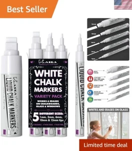5-Pack Erasable White Chalk Markers with Multiple Tip Sizes - Dust-Free Design - Picture 1 of 9