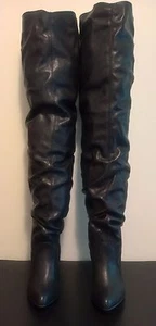 Fergie Women Round Toe Man Made Over the Knee Battlefield Black boots size 7 1/2 - Picture 1 of 12
