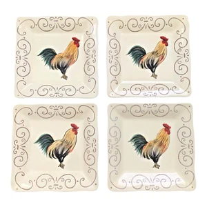 Gourmet Basics by Mikasa Brava Rooster Square Decorative Salad Plate 4 Piece Set - Picture 1 of 5