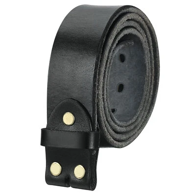 Hombres Cuero Cinturón Correa sin Hebilla Cabeza, 1.5" Ancho (125cm L, Negro) - Imagen 1 de 4