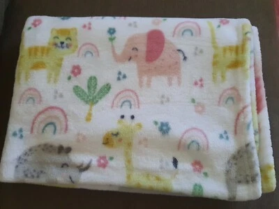 Manta arco iris safari rosa bebé encantadora jirafa búho elefante flores mariposa Foto 1 de 4