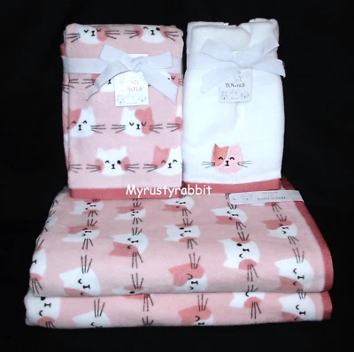 Envogue Kitty Cat Bathroom Towel Set ~ PINK  ROSE - 2Bath 2Hand 2Fingertip 6Pc - Image 1 of 4
