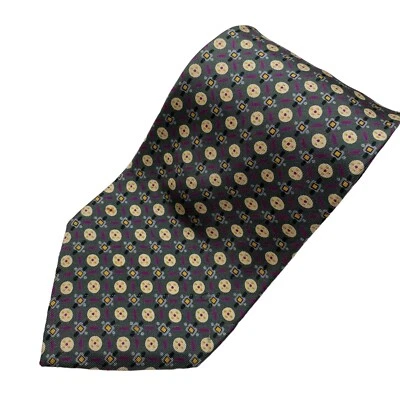 Christian Dior Tie Men's Necktie Silk Gray Yellow Circles Squares Dashes USA - Image 1 of 4